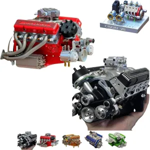 binray Cison V8 Engine Kit Gas,89%-Gasoline Ohv V8 Small-Block Engine Model Kits 4-Stroke 44cc Water-Cooled 1/6,Mini Build Your Own Stem Cison Running Engine Kits That Runs for Adults(2PCS-E)