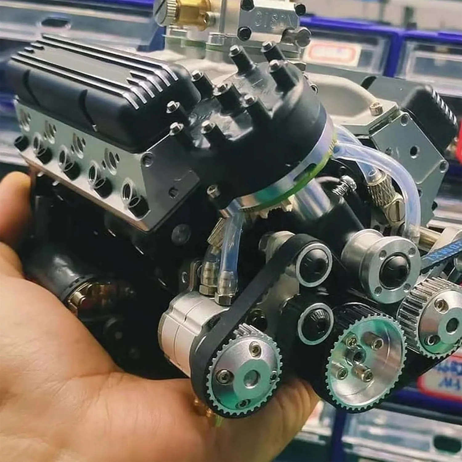 binray Cison V8 Engine Kit Gas,89%-Gasoline Ohv V8 Small-Block Engine Model Kits 4-Stroke 44cc Water-Cooled 1/6,Mini Build Your Own Stem Cison Running Engine Kits That Runs for Adults(2PCS-E)