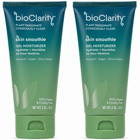 BioClarity Skin Smoothie Gel Moisturizer, 24-Hour Hydration for Normal & Oily Skin, Vegan Formula with Olive, Argan, Ceramide, 2 Fl Oz, Pack of 2