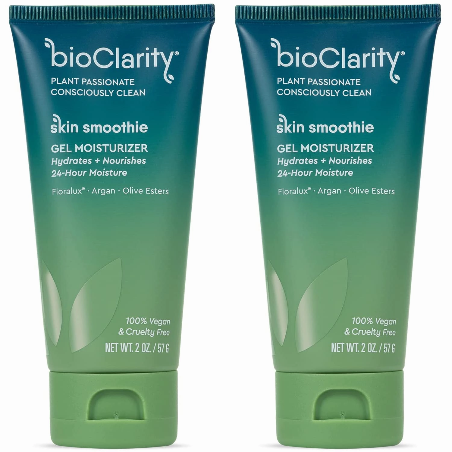 BioClarity Skin Smoothie Gel Moisturizer, 24-Hour Hydration for Normal & Oily Skin, Vegan Formula with Olive, Argan, Ceramide, 2 Fl Oz, Pack of 2