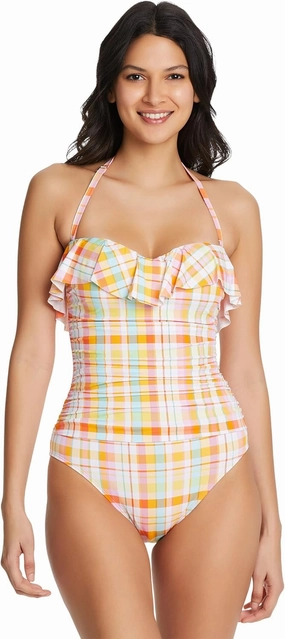 Bleu Rod Beattie Hip to Be Square Shirred Ruffle Bandeau One-Piece Multi 6