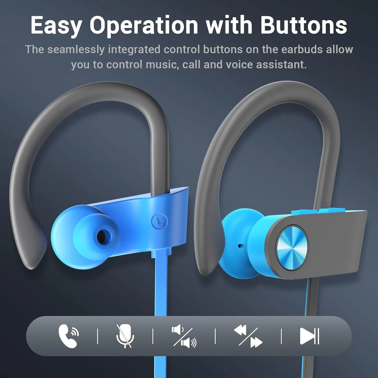Bluetooth Headphones, Bluetooth 5.3 IPX7 Waterproof Wireless Sports Earbuds for Workout Gym, 16 Hrs Playtime Running Headphones with Noise Cancelling Mic, HiFi Bass Stereo in-Ear Earphones
