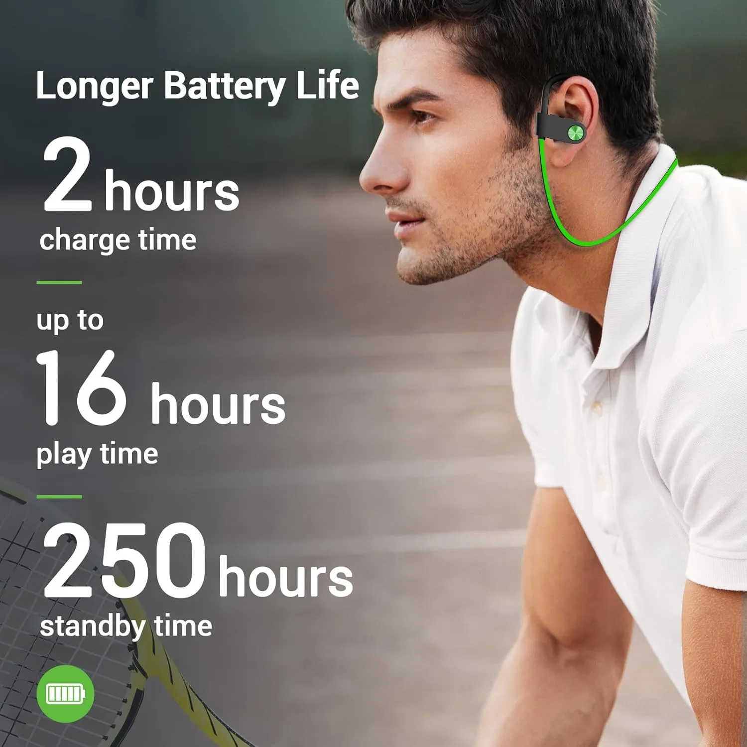 Bluetooth Headphones, Bluetooth 5.3 IPX7 Waterproof Wireless Sports Earbuds for Workout Gym, 16 Hrs Playtime Running Headphones with Noise Cancelling Mic, HiFi Bass Stereo in-Ear Earphones