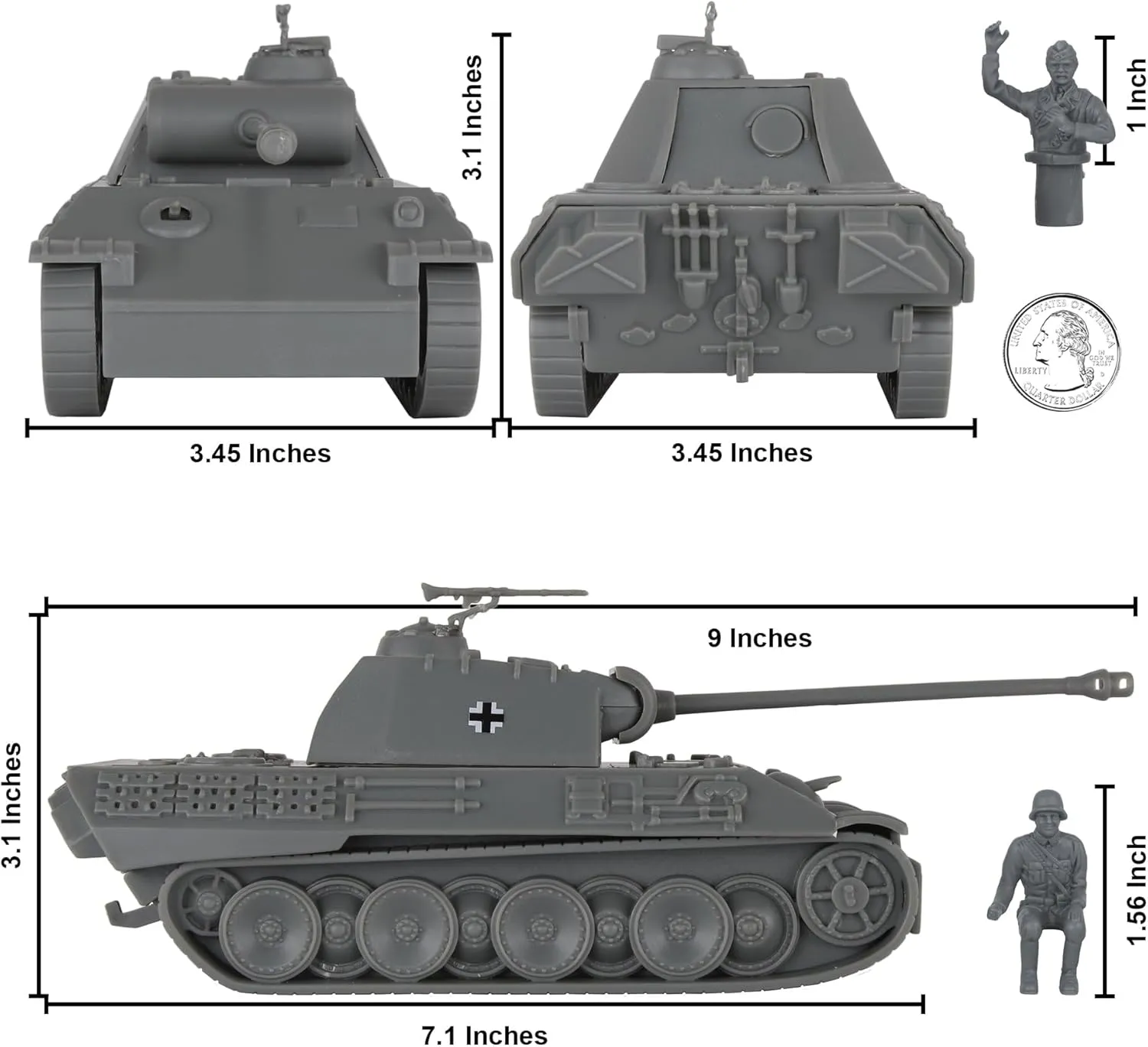 BMC CTS WW2 German Panther V Tank - Gray 1:38 Plastic Army Men Military Vehicle