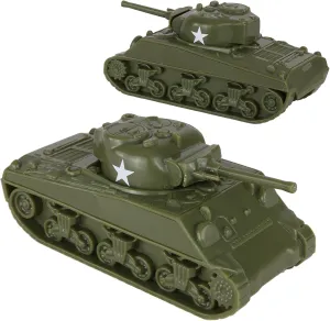 BMC CTS WW2 Sherman M4 Tanks - OD Green 2pc 1:38 Plastic Army Men Vehicles