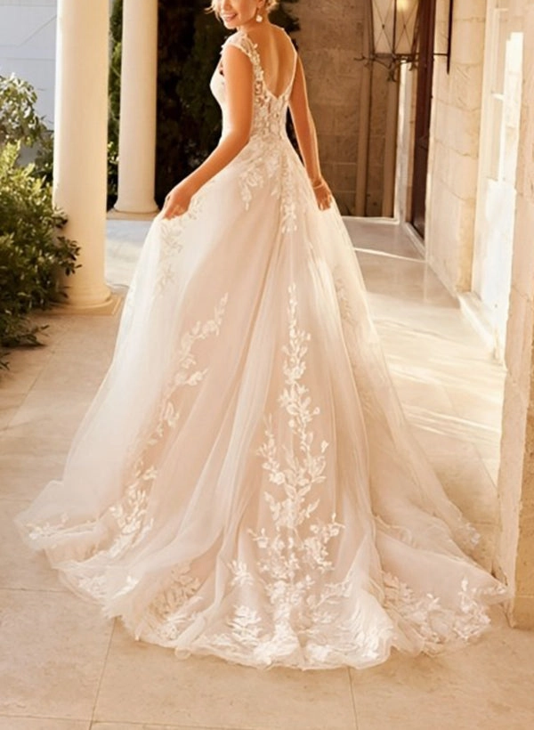 Bohemian V Neck Bridal Gown Featuring Illusion Back