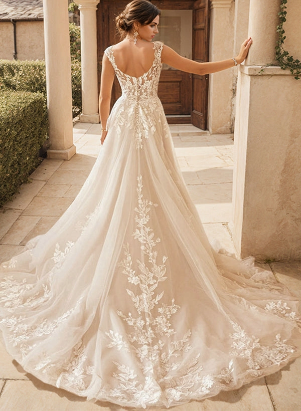 Bohemian V Neck Bridal Gown Featuring Illusion Back