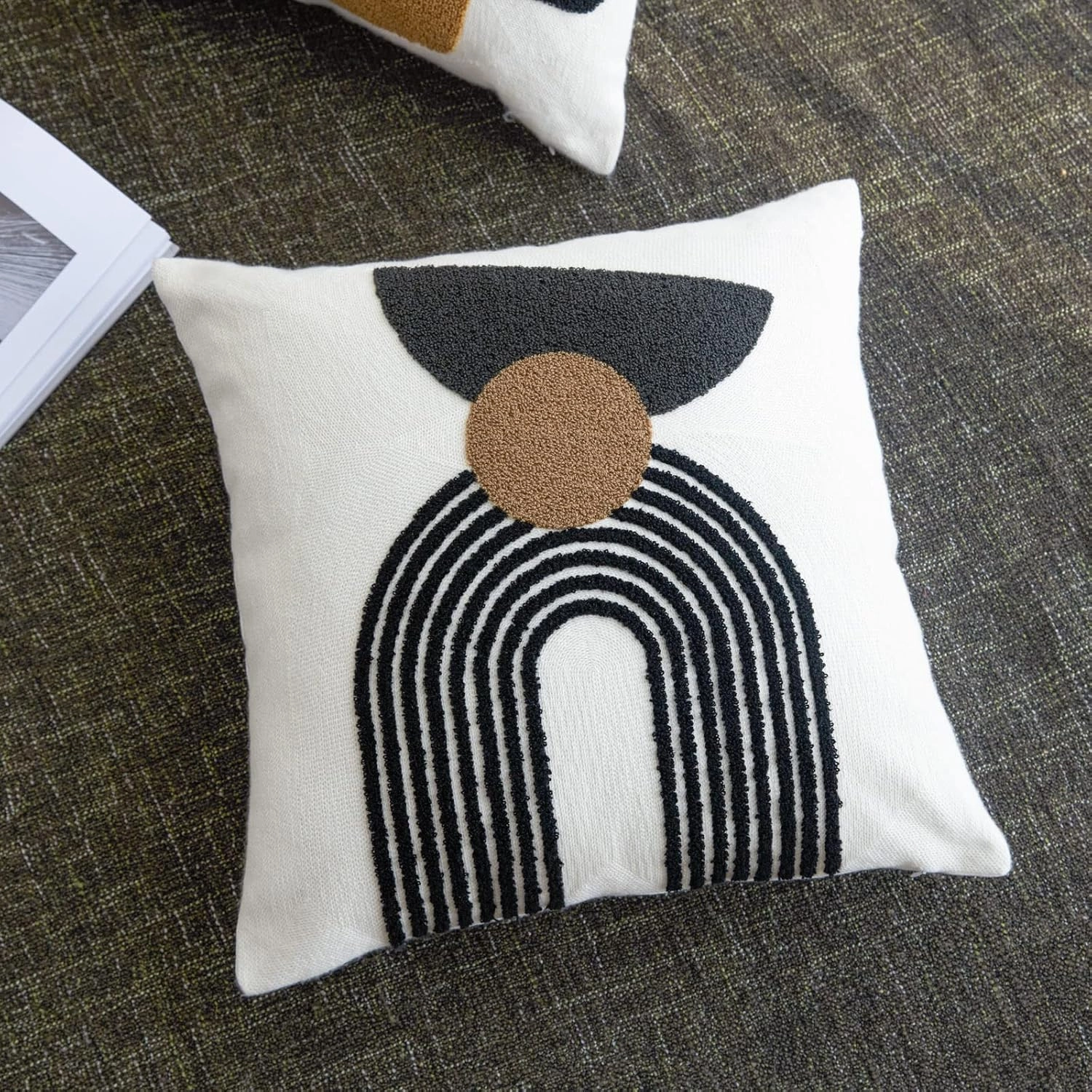Boho Geo Accent Throw Pillow Covers Tribe Modern Round Arched Geometric Decorative Abstract Pillowcase for Bed Couch Living Room,1 Set of 18x18,Brown and Black