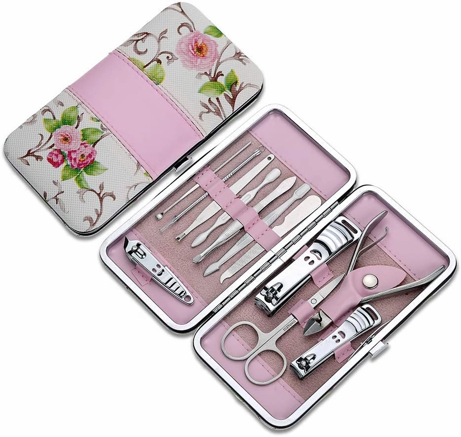 BONAD Toenail Clippers Spot Pink Rose Flower Set Box 12 Pieces of Manicure Tool Smiley face Nail Clippers Nail Clippers Nail Set Nail Clipper Set