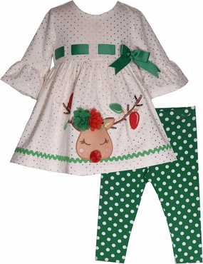Bonnie Jean Holiday Christmas Light Reindeer Legging Set for Infant, Toddler, and Little Girls