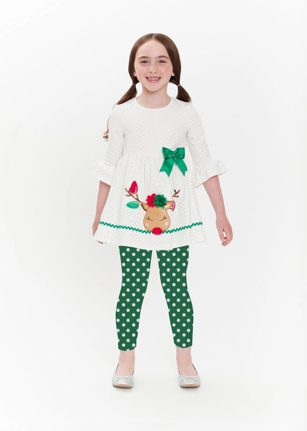 Bonnie Jean Holiday Christmas Light Reindeer Legging Set for Infant, Toddler, and Little Girls