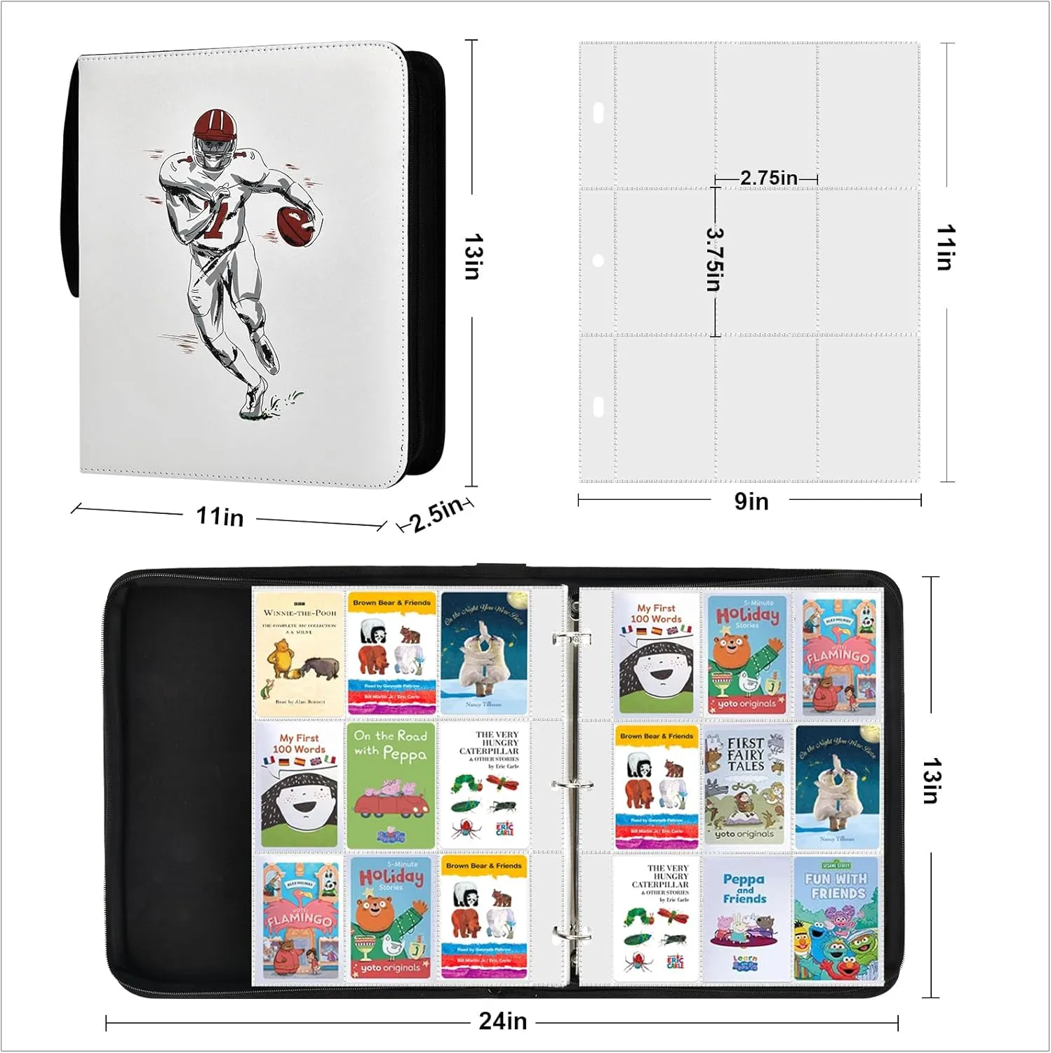 Boobowl Cards Holder Binder for Yoto Cards 720 Pockets, 2024 for Panini Score Football Trading Cards Sleeves Album for Yoto Mini Cards, Baseball Cards Collection Protectors Set (Folder Only) - White