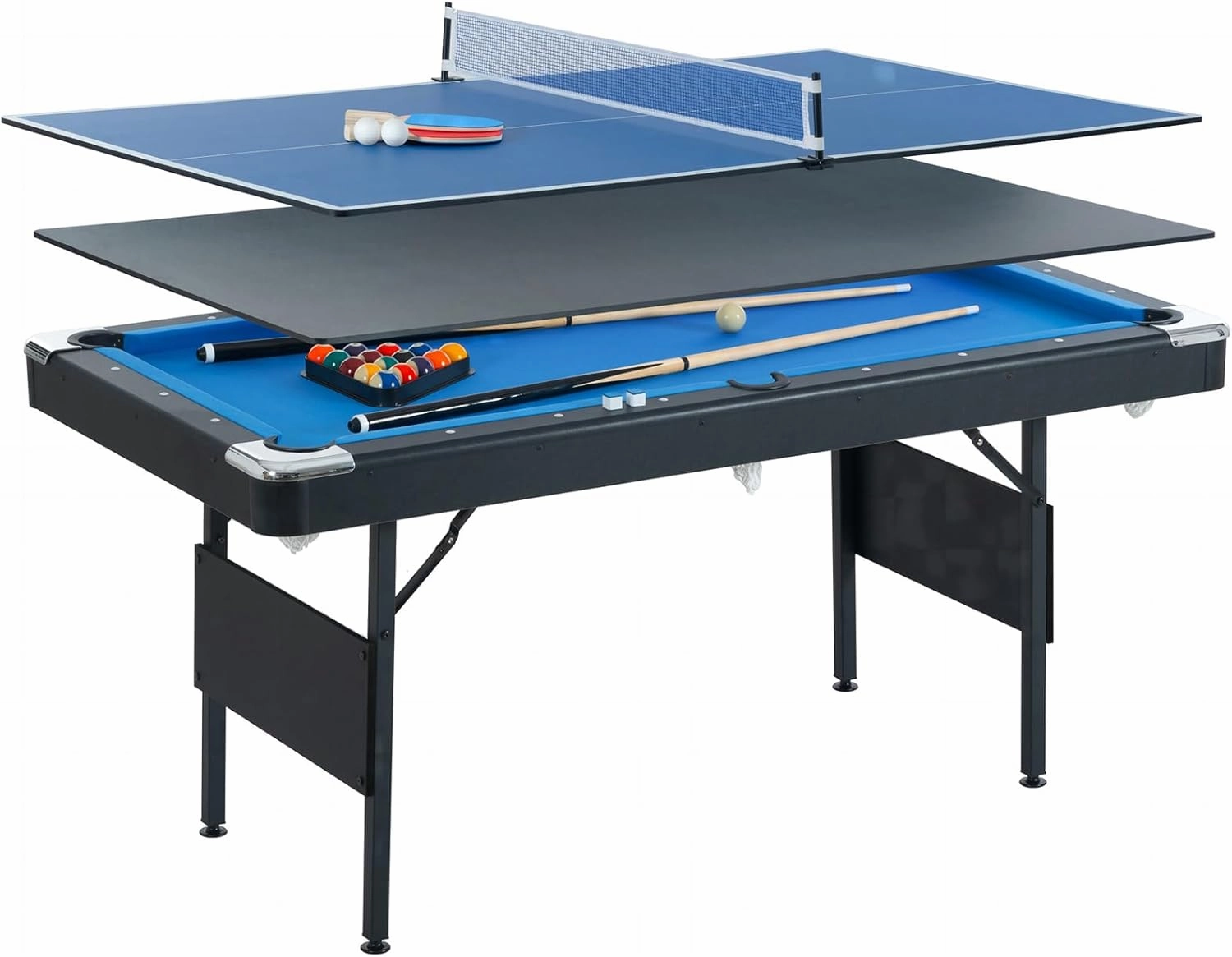 BOSTANA 5.5 ft Pool Table, Billiard Tables with Balls, Cues, Chalks and Brush, Portable Foldable Pool Table Perfect for Family Game Room Kid Adult