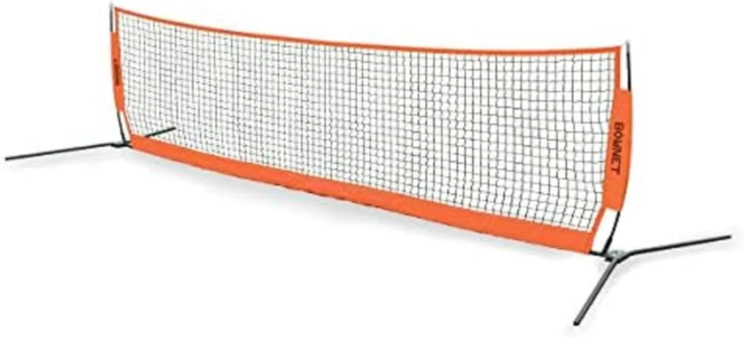 Bownet Soccer Tennis Court with Four Heavy Duty Sand Anchors - Best to Use for Driveway Tennis Net, Indoor and Outdoor- Portable East to Setup, Orange