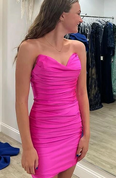Boydcon Homecoming Dress Heart shaped Fuchsia with RuchedShort Party Cocktail Dress
