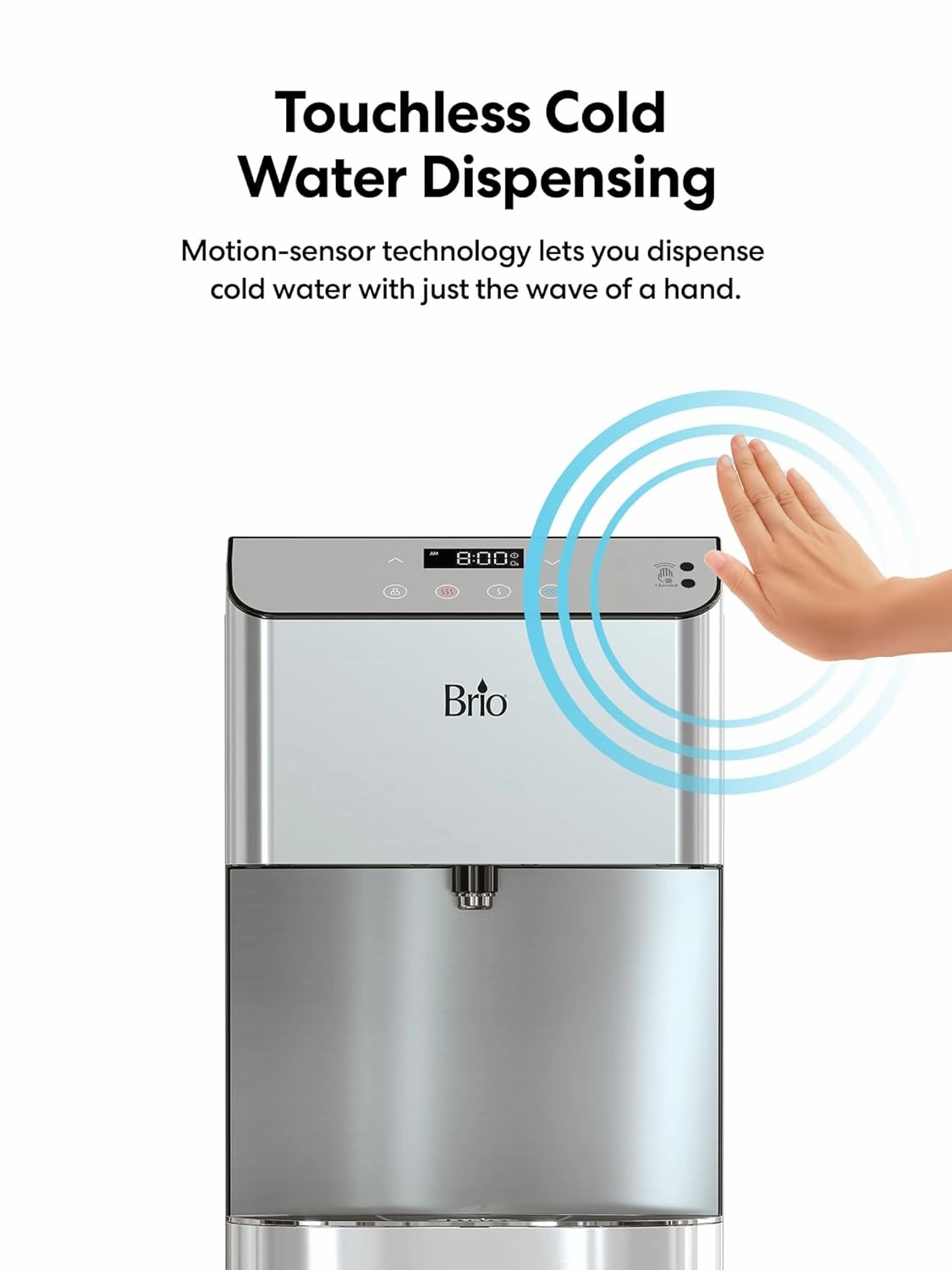 Brio Moderna Touchless Bottom Load Water Cooler Dispenser - Self-Cleaning, Motion Sensor, Tri Temp Dispense, Child Safety Lock, Holds 3 or 5 Gallon Bottles, Digital Display and LED Light