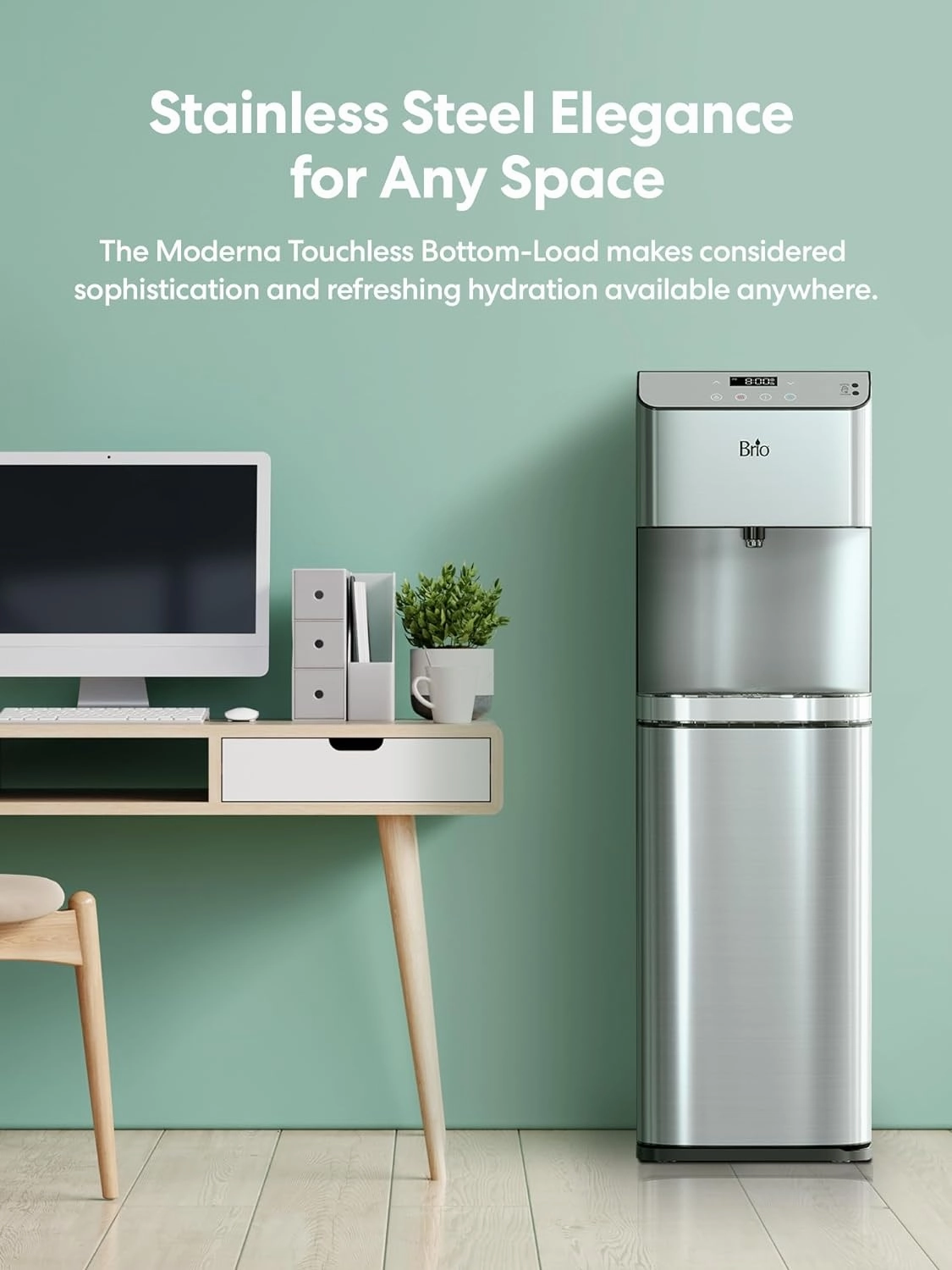 Brio Moderna Touchless Bottom Load Water Cooler Dispenser - Self-Cleaning, Motion Sensor, Tri Temp Dispense, Child Safety Lock, Holds 3 or 5 Gallon Bottles, Digital Display and LED Light