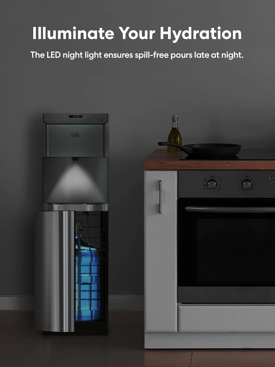 Brio Moderna Touchless Bottom Load Water Cooler Dispenser - Self-Cleaning, Motion Sensor, Tri Temp Dispense, Child Safety Lock, Holds 3 or 5 Gallon Bottles, Digital Display and LED Light