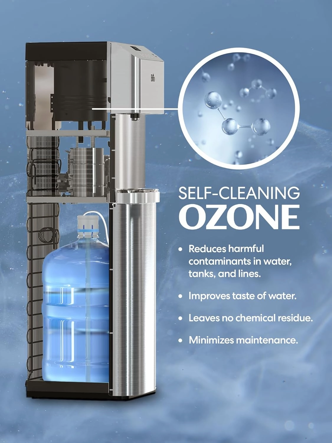 Brio Moderna Touchless Bottom Load Water Cooler Dispenser - Self-Cleaning, Motion Sensor, Tri Temp Dispense, Child Safety Lock, Holds 3 or 5 Gallon Bottles, Digital Display and LED Light