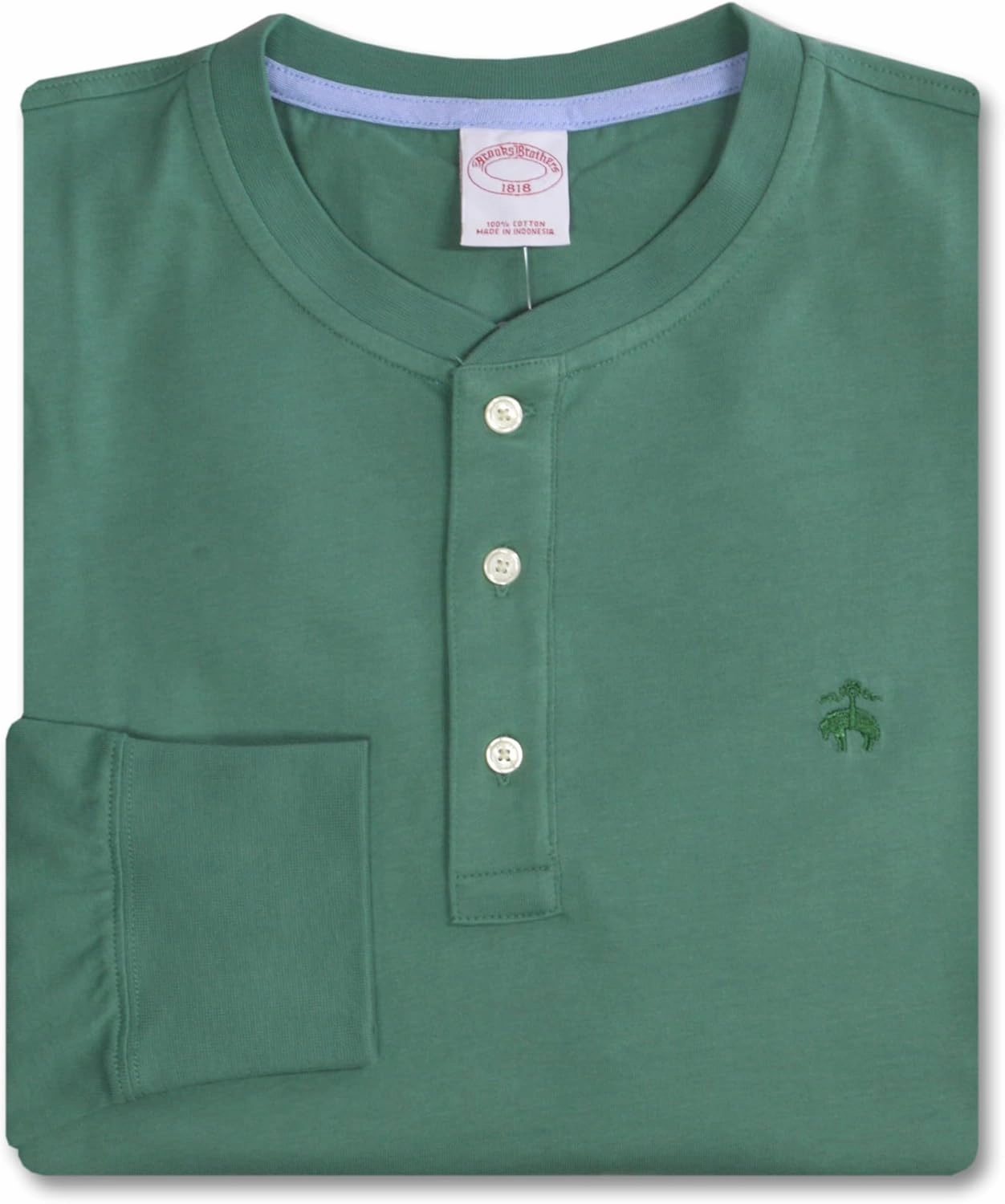Brooks Brothers Men's Classic Fit All Cotton Long Sleeve Tonal Henley Tee T-Shirt,