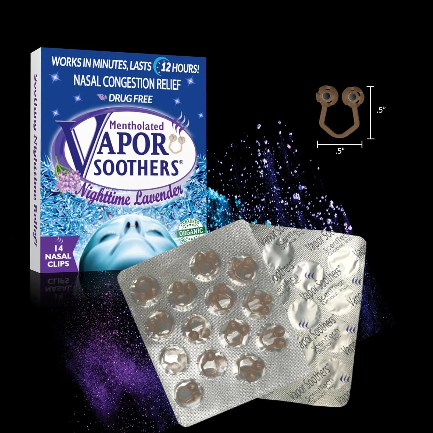 by Scenttech, Snore Reducing- Anti Snoring Aid, Nasal Dilators for Breathing, Instant Nasal Congestion Relief, Nighttime Lavender, 14 Count, Drug-Free
