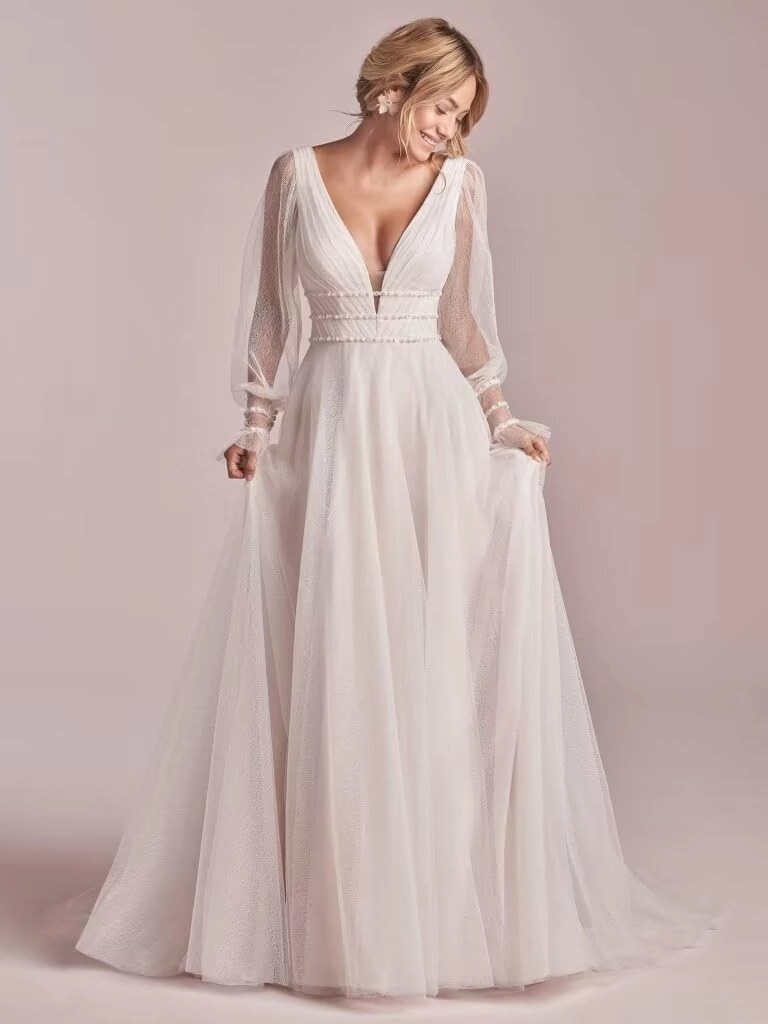 Cadoly Mermaid Wedding Dresses for Bride 2025 Long Sleeve Satin Lace Appliques Simple Boho Beach Bridal Gown