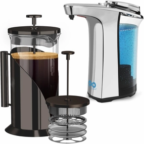 Cafe Du Chateau Everlasting Comfort Soap Dispenser French Press Bundle - Hygienic Hands & Gourmet Coffee Moments - Large 17oz Tank - Premium Stainless Steel Design