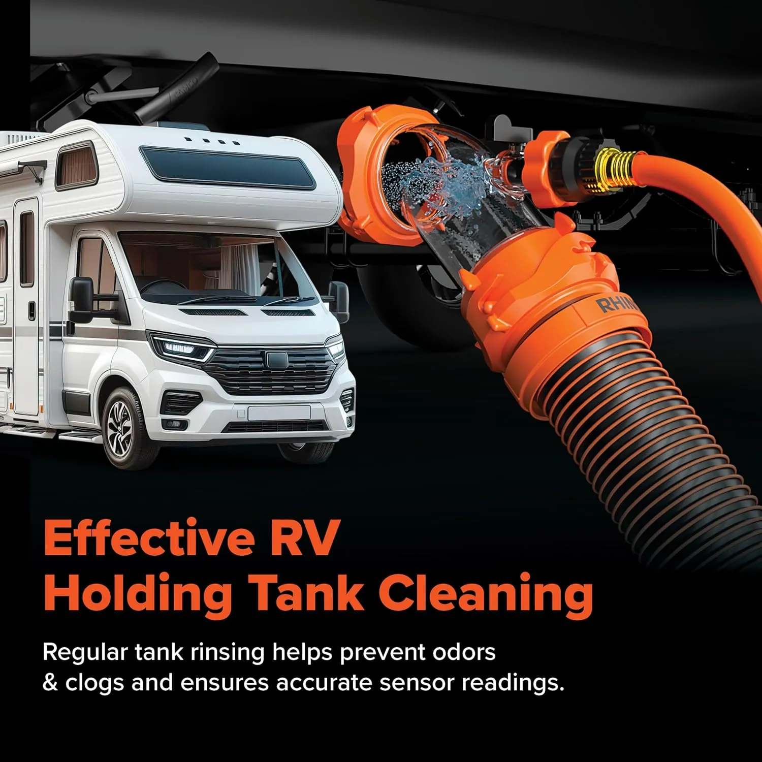 Camco Rhino Blaster RV Tank Rinser with Backflow Preventer RV Accessories for Toilet and Waste Tank Cleaning - Essential Camper Supplies for Odor Control and Sensor Maintenance - (39080)