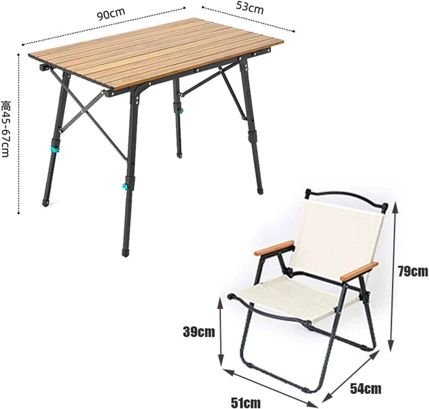 Camping Folding Table and Chairs Set, Adjustable Height Aluminum Table with Foldable Chairs, Easy to Carry, for Indoor, Outdoor, Camping, Picnic