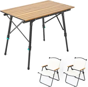 Camping Folding Table and Chairs Set, Adjustable Height Aluminum Table with Foldable Chairs, Easy to Carry, for Indoor, Outdoor, Camping, Picnic