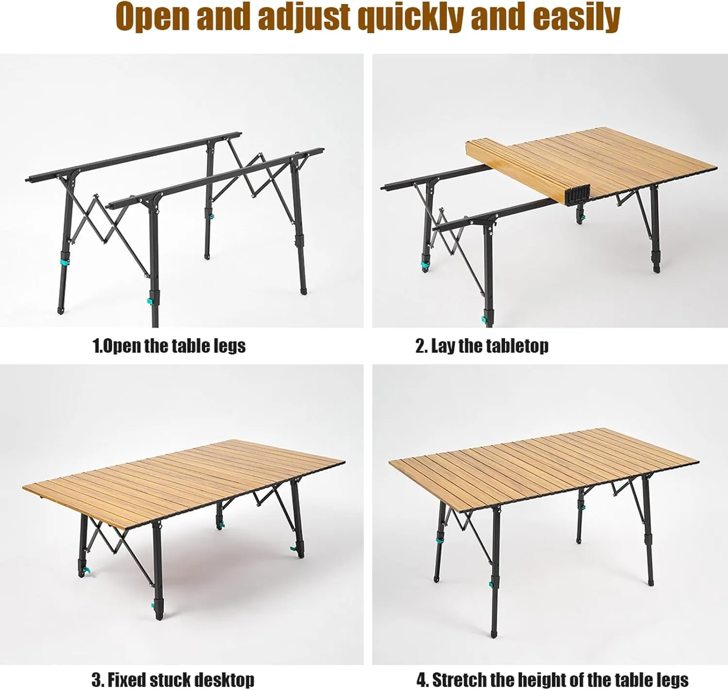 Camping Folding Table and Chairs Set, Adjustable Height Aluminum Table with Foldable Chairs, Easy to Carry, for Indoor, Outdoor, Camping, Picnic