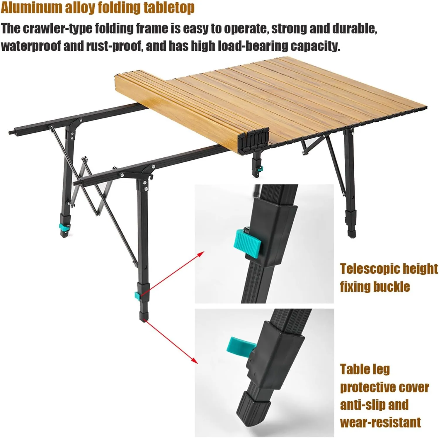 Camping Folding Table and Chairs Set, Adjustable Height Aluminum Table with Foldable Chairs, Easy to Carry, for Indoor, Outdoor, Camping, Picnic