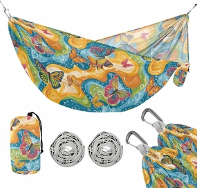 Camping Hammock Outdoor Hammocks for Outside Butterflies Beach Trees Portable Lightweight with Pockets Tree Straps Indoor Small