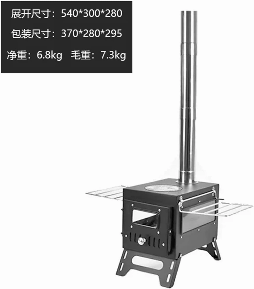Camping Stove Camping Tent Heating Firewood Stove Small Charcoal Burner Solid Charcoal Stove(Black two glass)