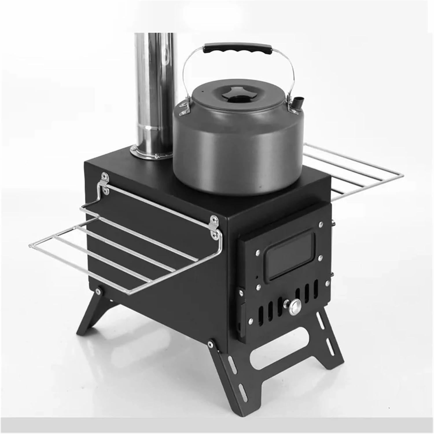 Camping Stove Camping Tent Heating Firewood Stove Small Charcoal Burner Solid Charcoal Stove(Black two glass)