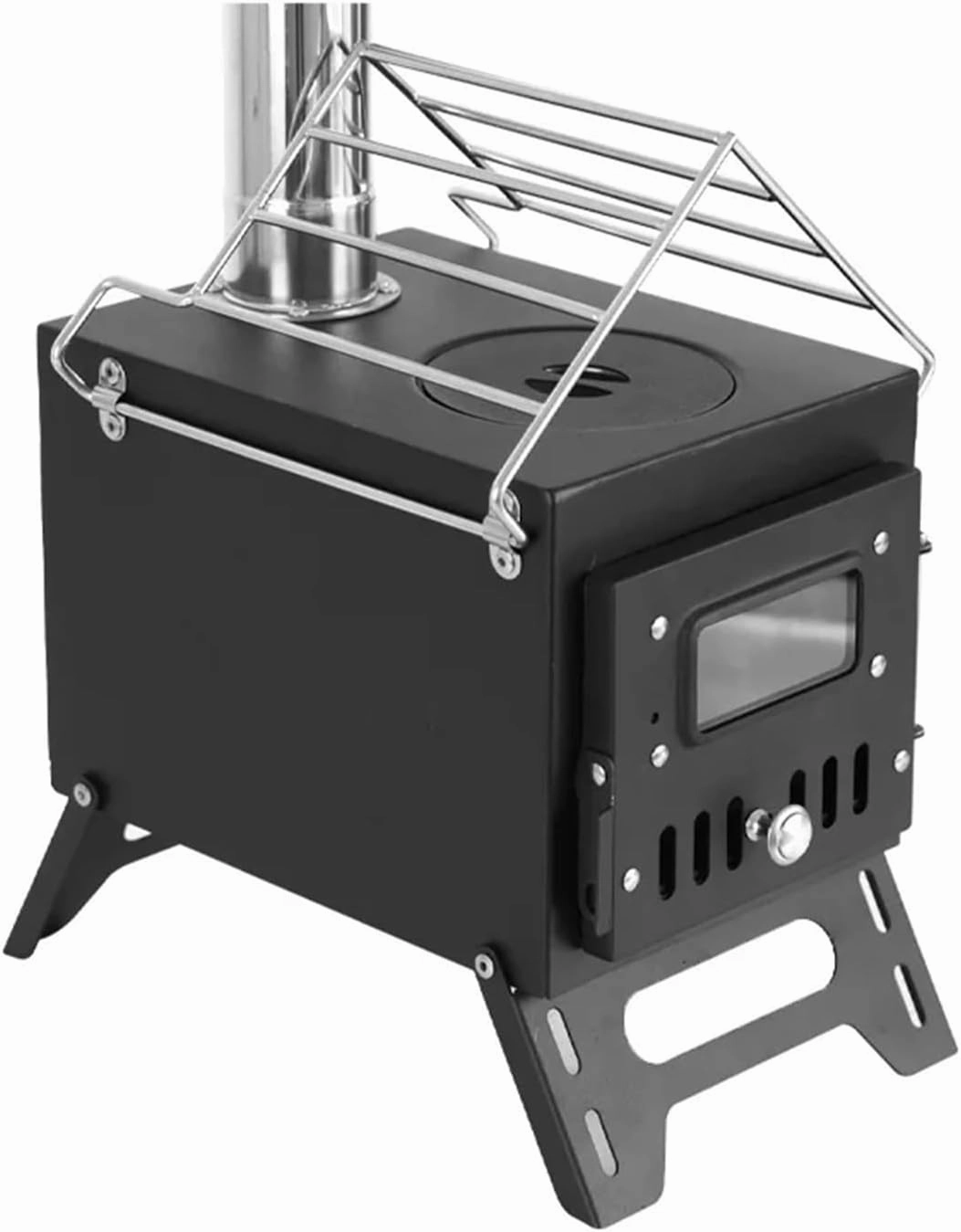 Camping Stove Camping Tent Heating Firewood Stove Small Charcoal Burner Solid Charcoal Stove(Black two glass)