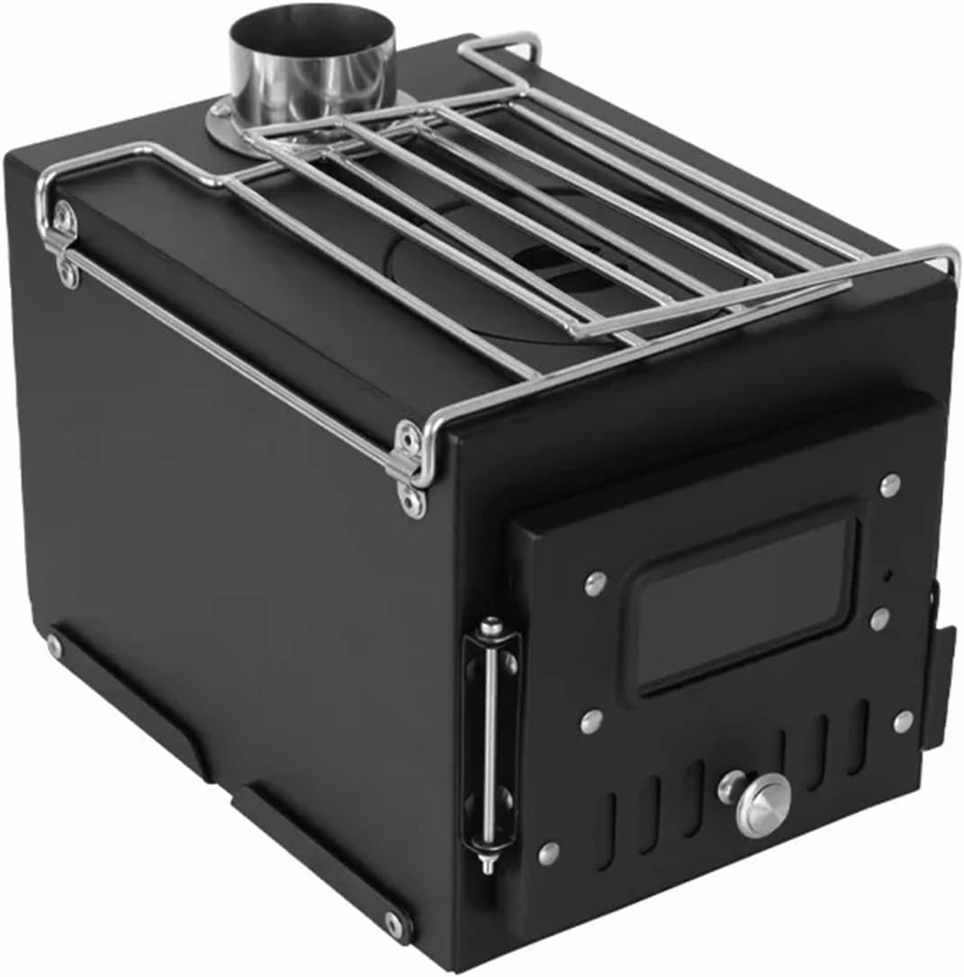 Camping Stove Camping Tent Heating Firewood Stove Small Charcoal Burner Solid Charcoal Stove(Black two glass)