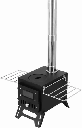 Camping Stove Camping Tent Heating Firewood Stove Small Charcoal Burner Solid Charcoal Stove(Black two glass)
