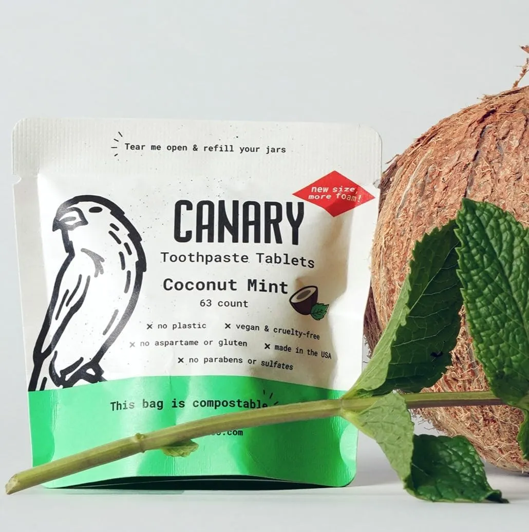 Canary Nano Hydroxyapatite Toothpaste Tablets Coconut Mint - Remineralizing, Fluoride Free, All Natural Tabs with Xylitol - Great for Travel, Plastic Free - 189 Count