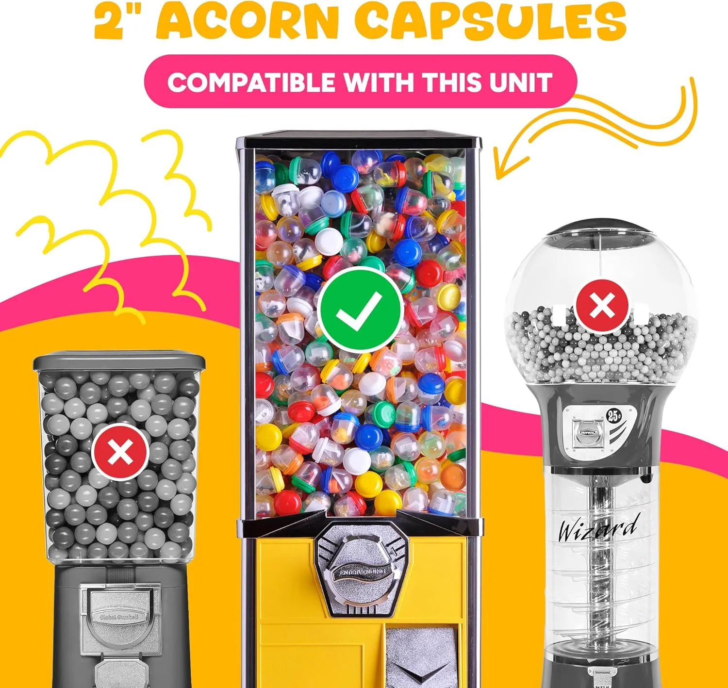 Capsule Vending Machine Translucent Yellow Acorn Capsules Empty 50 pcs 2 inch - Gumball Machine Capsules Bulk Party Favors DIY Containers - Easter Basket Stuffers Gifts Pinata Stuffers