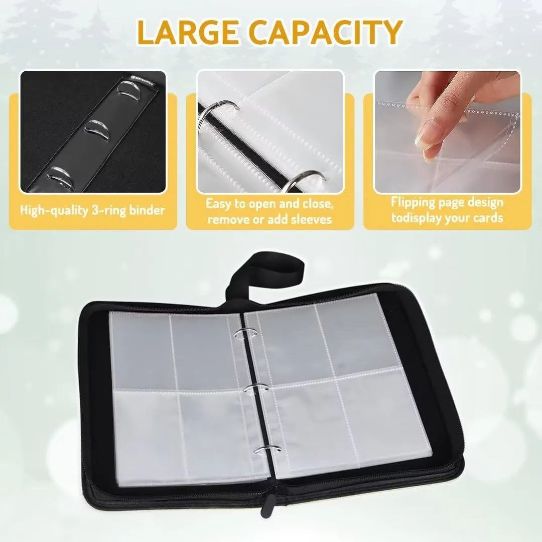 Card Binder Holder 480 Pockets with 60 Removable Sleeves, Portable Game/Sports Trading Cards Binder Album Collector Organizer Protectors with Zipper,Waterproof