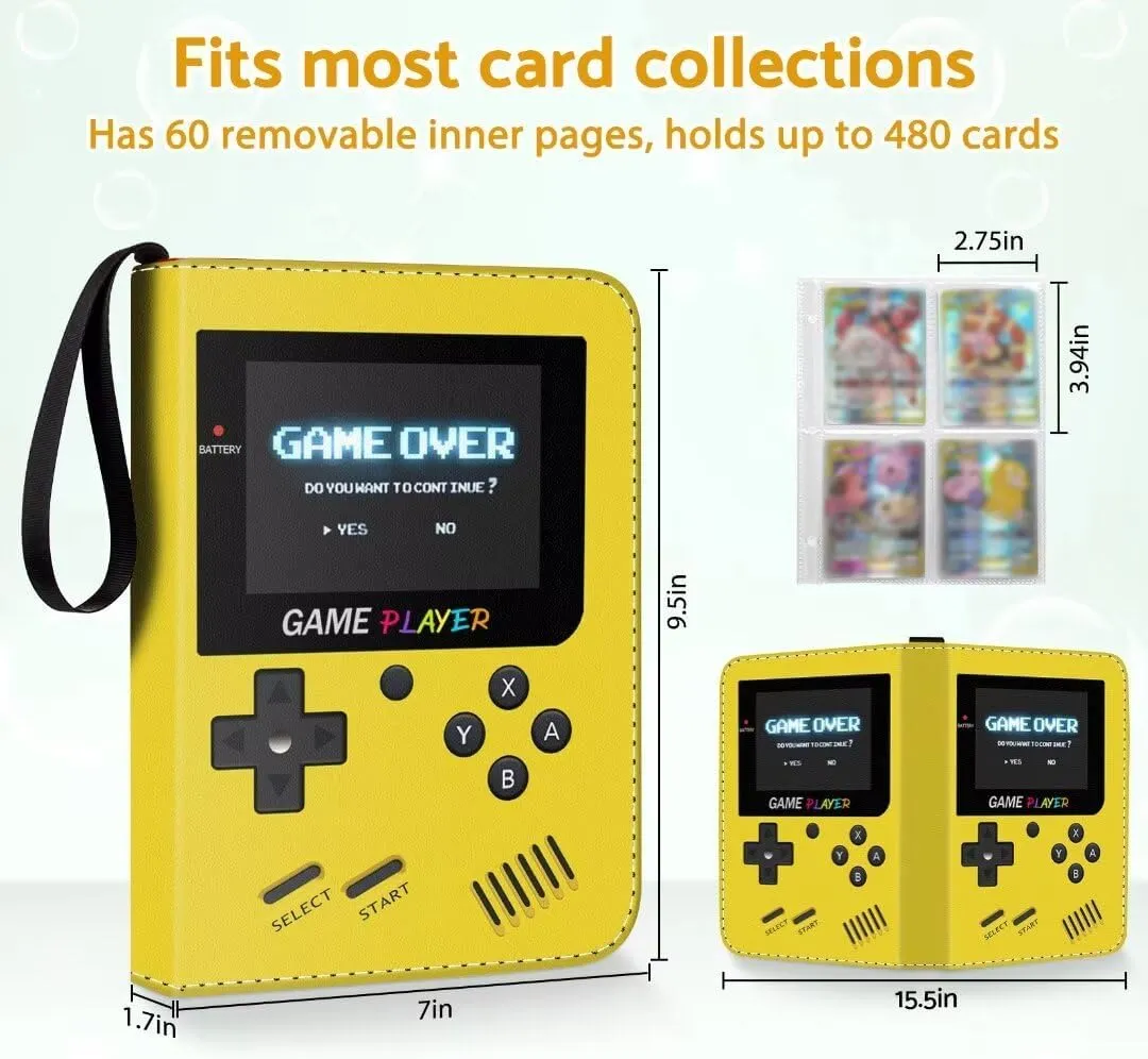 Card Binder Holder 480 Pockets with 60 Removable Sleeves, Portable Game/Sports Trading Cards Binder Album Collector Organizer Protectors with Zipper,Waterproof