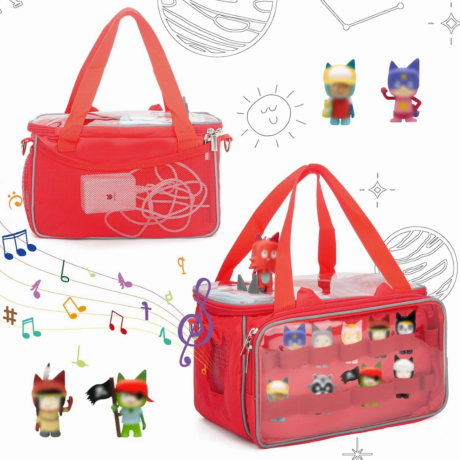 Carrying Case for Toniebox, Tonie Characters Figures, Toniebox Starter Set Headphones Charging Station Bag (Red)