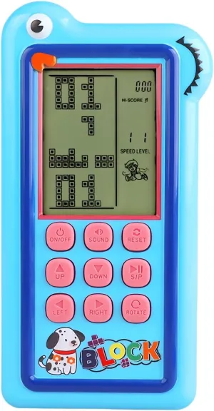 Cartoon Block Game Console Big Screen 23/26 Bricck Game Dual Mode Silicone Buttons Dual Powered by Rechargeable Lithium Battery/AA Retro Handheld Portable Toy Children/Teens Gifts (Blue)