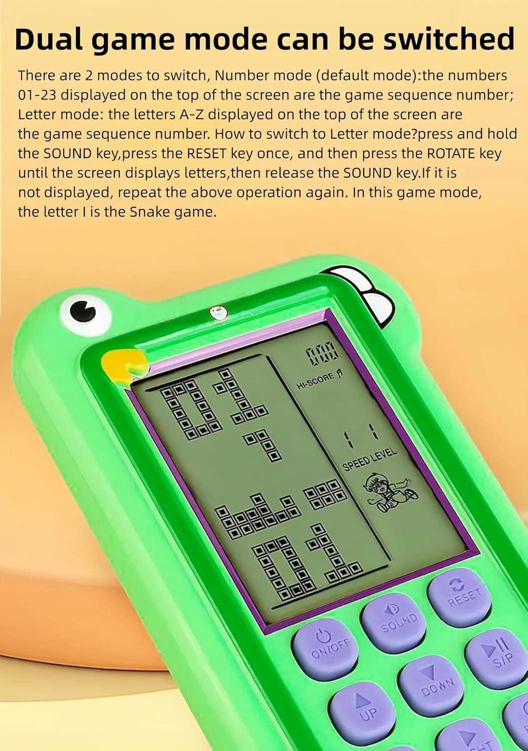 Cartoon Block Game Console Big Screen 23/26 Bricck Game Dual Mode Silicone Buttons Dual Powered by Rechargeable Lithium Battery/AA Retro Handheld Portable Toy Children/Teens Gifts (Blue)