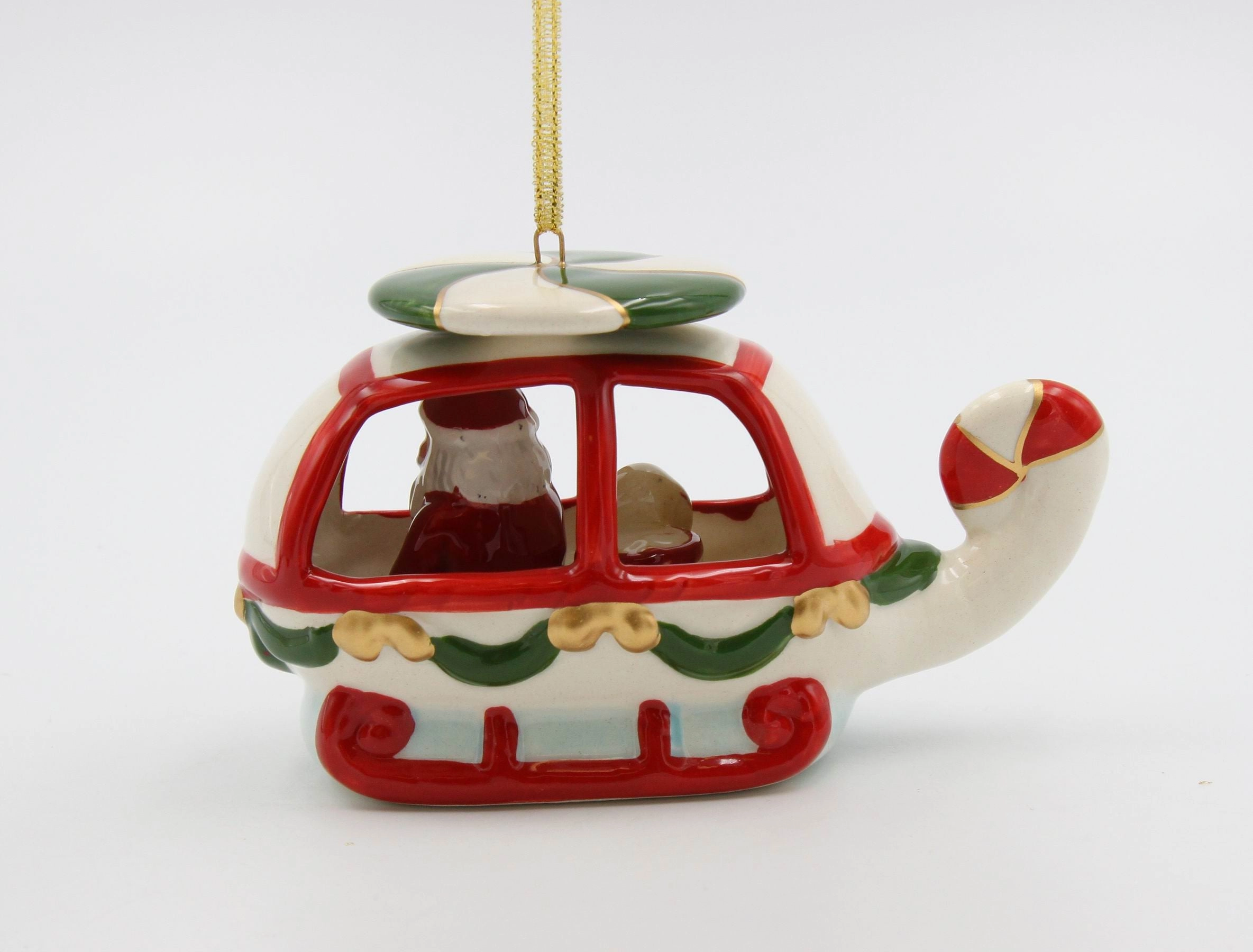 Ceramic Christmas Santa Helicopter Ornament, Home Décor, Gift for Her, Gift for Mom, Kitchen Décor, Christmas Décor