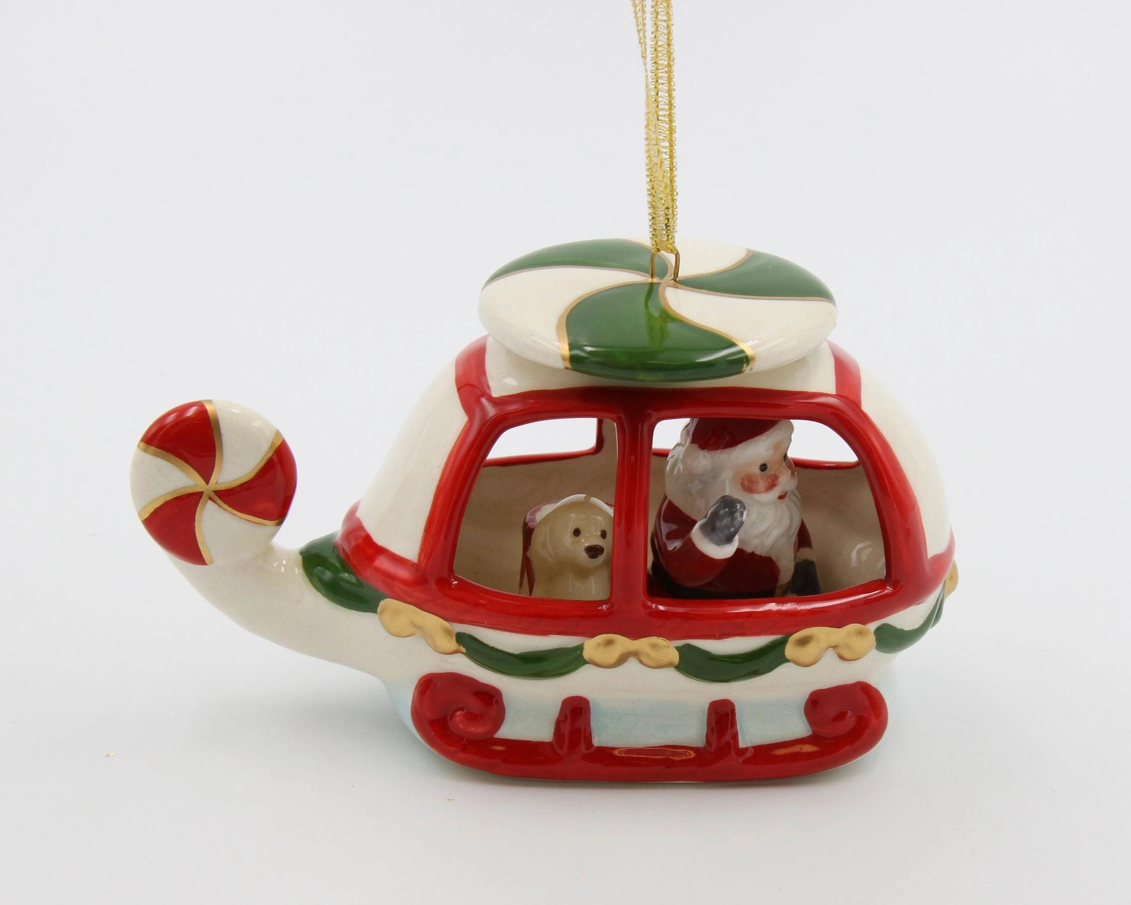Ceramic Christmas Santa Helicopter Ornament, Home Décor, Gift for Her, Gift for Mom, Kitchen Décor, Christmas Décor