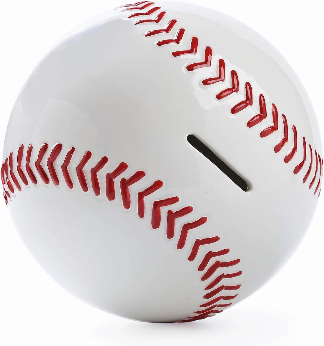 Ceramic White Baseball Piggy Bank for Boys, Sports Coin Bank, Bedroom Decor Money Box-5.9 inch