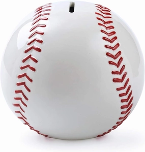 Ceramic White Baseball Piggy Bank for Boys, Sports Coin Bank, Bedroom Decor Money Box-5.9 inch
