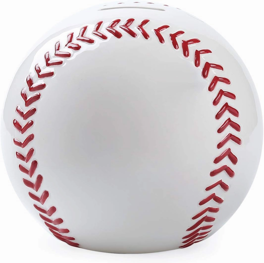 Ceramic White Baseball Piggy Bank for Boys, Sports Coin Bank, Bedroom Decor Money Box-5.9 inch